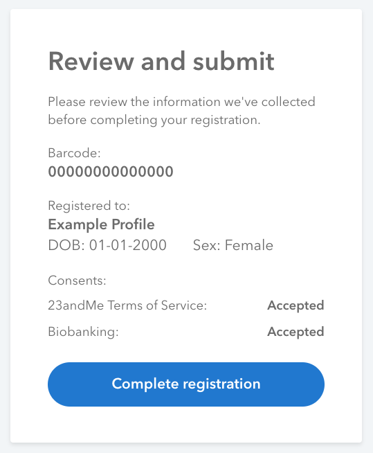 The final confirmation page where customers may review their registration information before submission