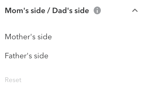 The mom's side and dad's side filter options in DNA Relatives