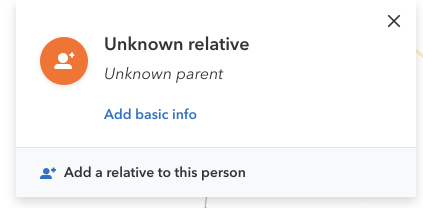 Close-up of the options when trying to add an unknown relative