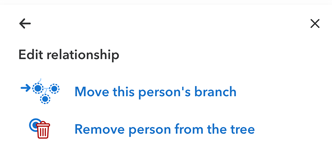 A zoom-in on the remove this person from the tree option