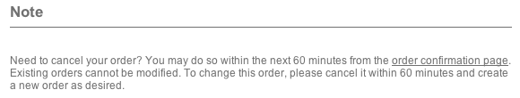 The message customers receive at the bottom of their order confirmation email